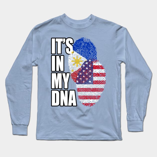 American And Filipino DNA Mix Flag Heritage Long Sleeve T-Shirt by Just Rep It!!